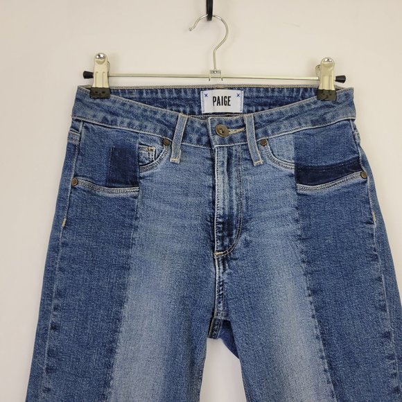 PAIGE High Rise Straight Crop Raw Hem Two Tone Denim Jean in Lyla - Picture 2 of 12